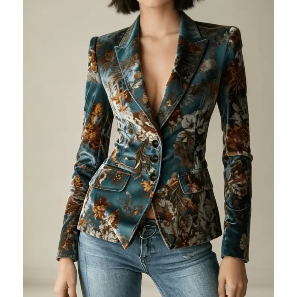 Women's Multicolor Velvet  Blazer Slim Fit Jacket EU size 3XL US size 18 XL